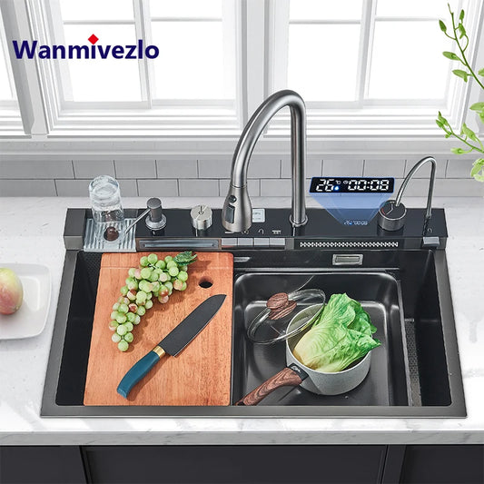 304 Stainless Steel Kitchen Sink Faucet Set Rainfall Spout Pull Out Sprayer Pure Tap Cold Hot Water Mixer Multifunctional Kitchen