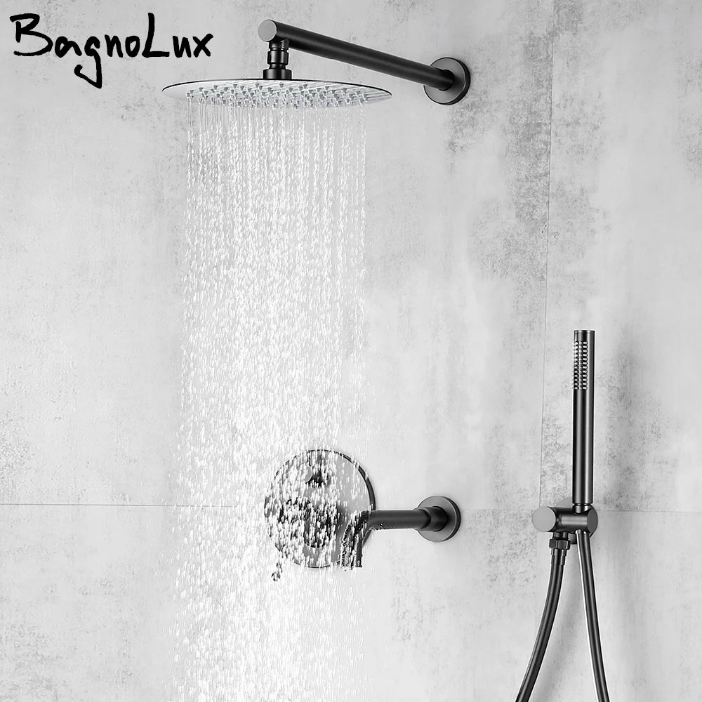 Bagnolux Brass Drawing Concealed Wall Hanging Top Head And Hand Shower Curtain Set Two Functions Hot Cold Mixing Bathroom Faucet