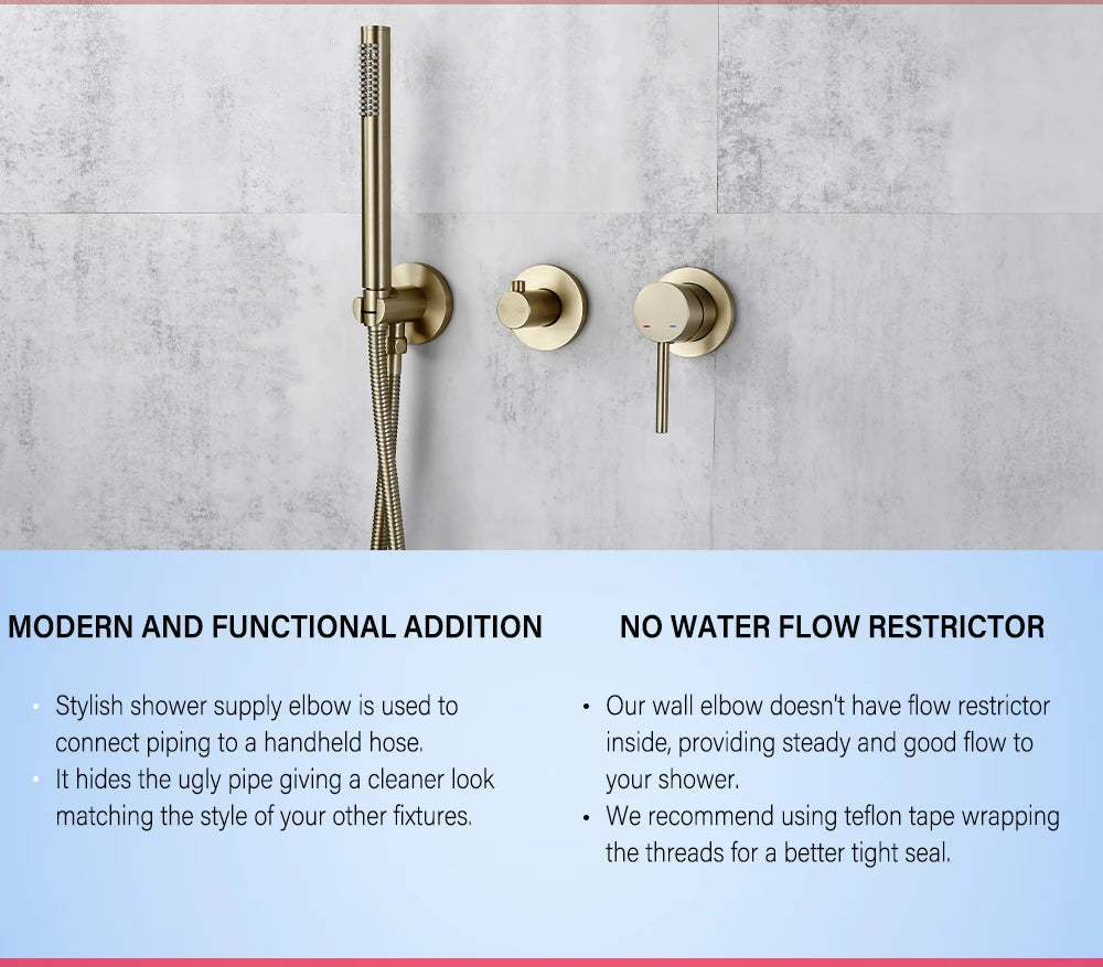 Smesiteli Shower System Set  Brushed Gold Wall Mount Bathroom Faucet Hidden Brass Hot Cold Valve Bath Shower Rain Shower Kit