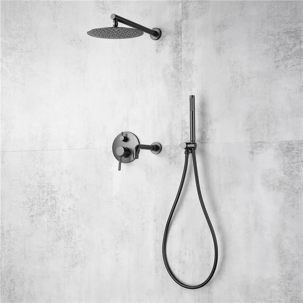 Bagnolux Brass Drawing Concealed Wall Hanging Top Head And Hand Shower Curtain Set Two Functions Hot Cold Mixing Bathroom Faucet