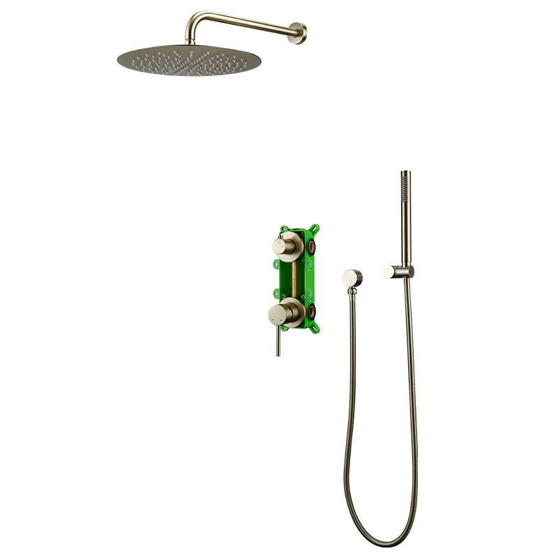 Smesiteli Shower System Set  Brushed Gold Wall Mount Bathroom Faucet Hidden Brass Hot Cold Valve Bath Shower Rain Shower Kit