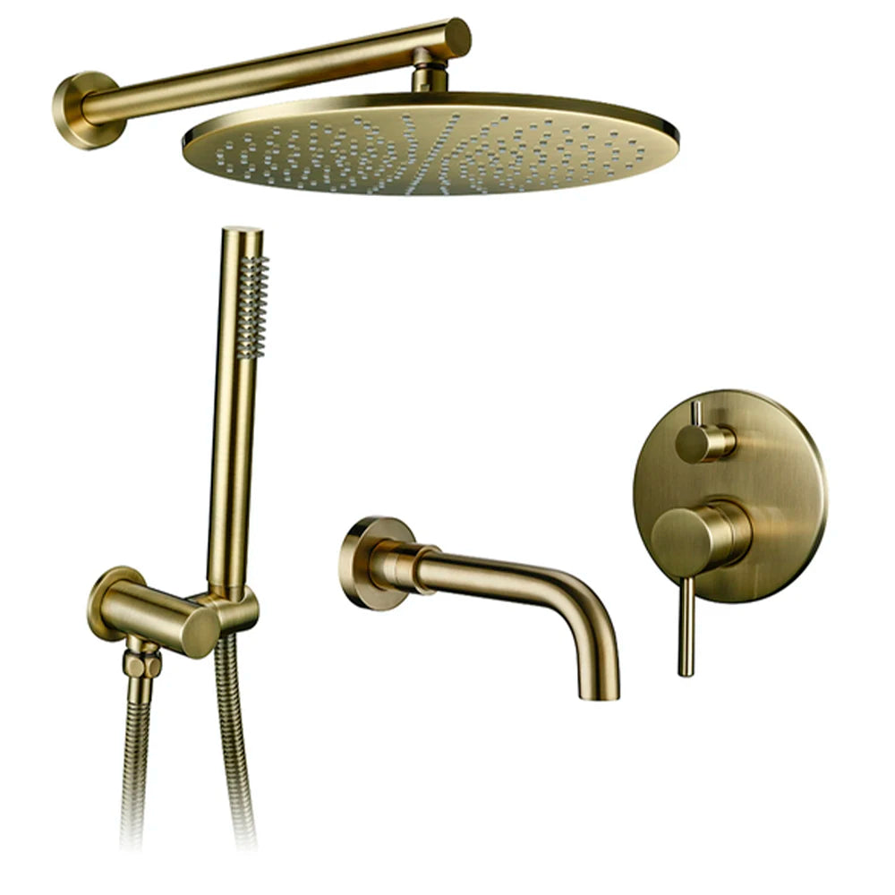 Bagnolux Brass Drawing Concealed Wall Hanging Top Head And Hand Shower Curtain Set Two Functions Hot Cold Mixing Bathroom Faucet