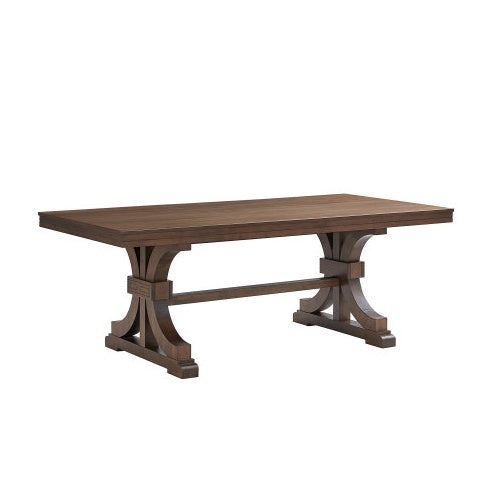 Mid-Century Modern Oak Rectangular Wood Dining Table For 6-8 With Wooden Trestle Pedestal Base