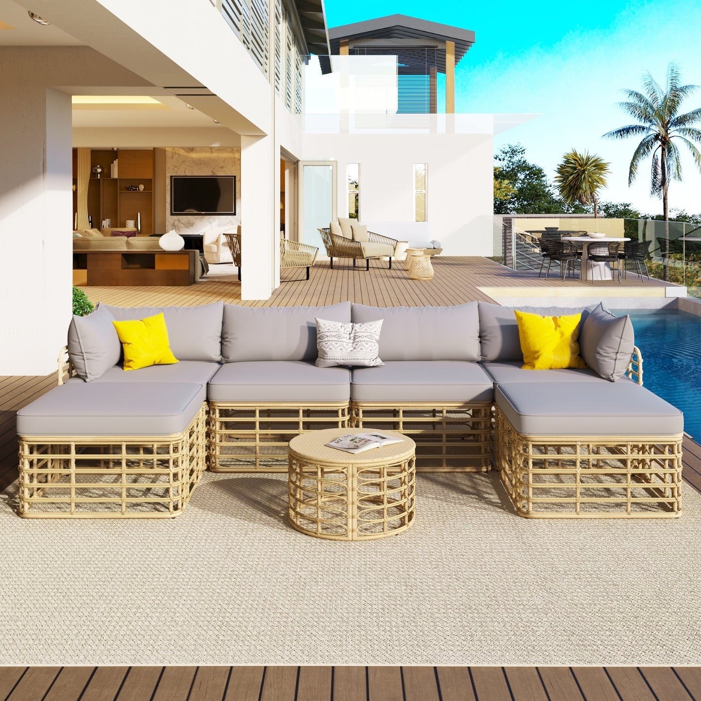 7 Piece Outdoor Rattan Patio Furniture