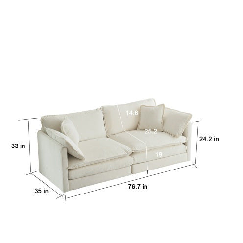 White Chenille 2 Seater L-Shaped Sectional With Ottoman