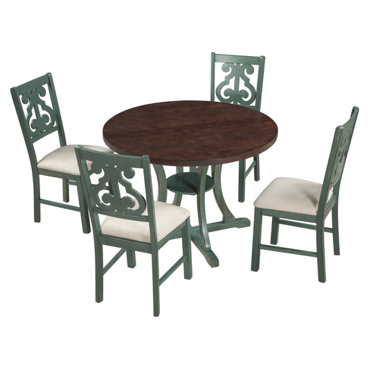5-Piece Round Dining Set with Ornate Chair Backing