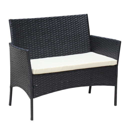 4 PC Rattan Patio Furniture Set Outdoor Cushioned Seat Wicker and Beige