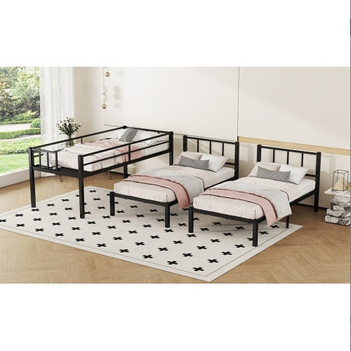 Twin Over Twin & Twin Bunk Beds For 3 in Black Metal