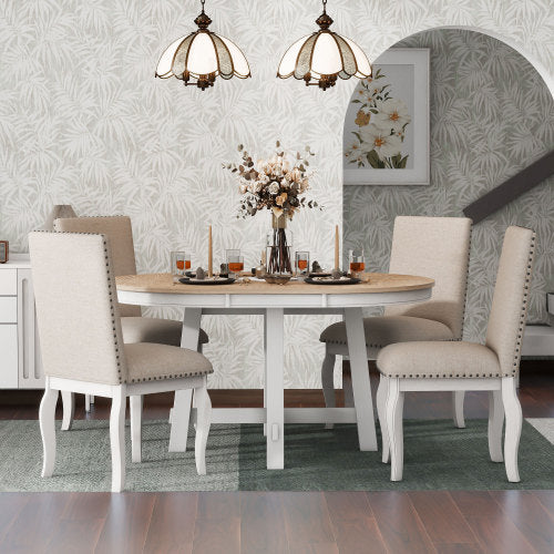 Oak and Antique White 5-piece Farmhouse Wooden Dining Table Set