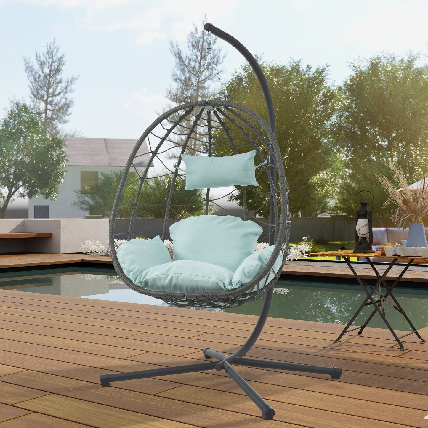 Egg Chair With Stand Indoor/Outdoor Swing Chair in Wicker
