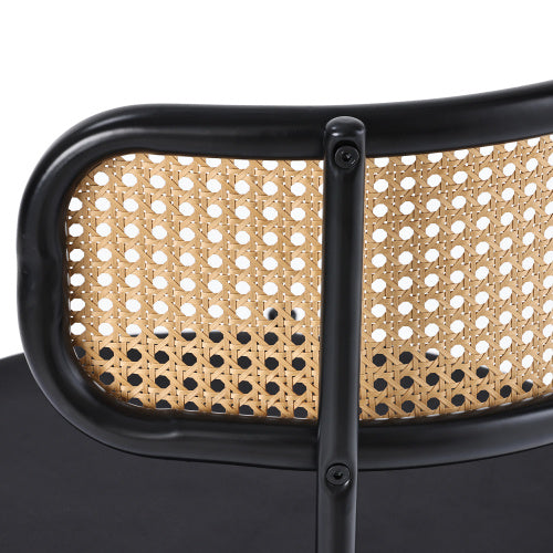 Mid-Century Modern Velvet Dining Chairs with Rattan Back