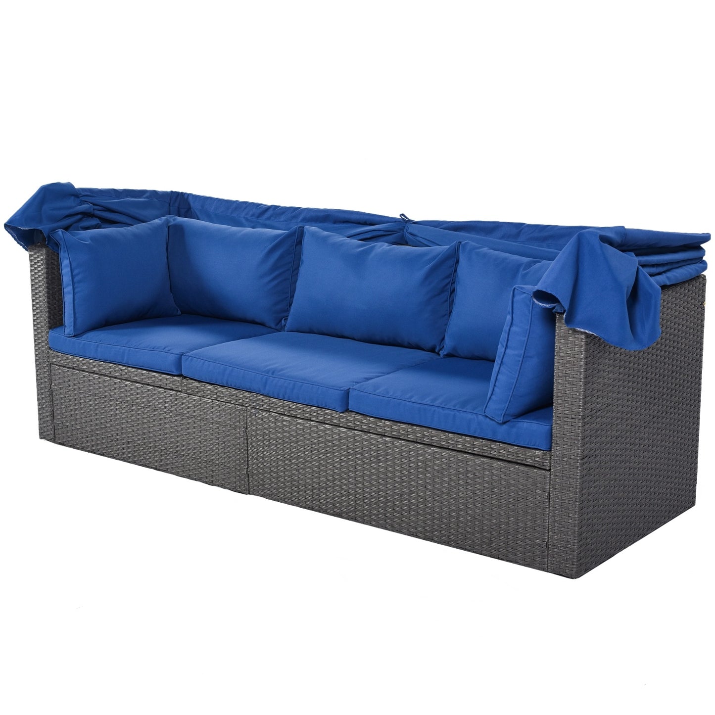 U Style Daybed With Canopy and Wicker Sectional Seating