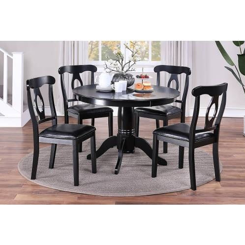 5pc Dark Wood Table with 4 Upholstered Side Chairs