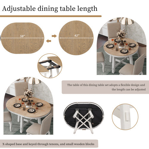 Oak and Antique White 5-piece Farmhouse Wooden Dining Table Set