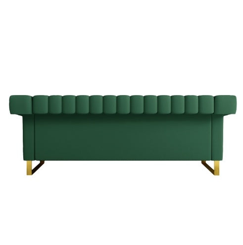 Modern Green PU Sofa With Gold Accents - Sleek Channel-Tufted Upholstery, 3-Seat Couch For Living Room And Office DecorTEMU Suitabl