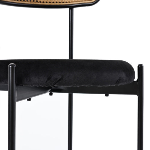 Mid-Century Modern Velvet Dining Chairs with Rattan Back
