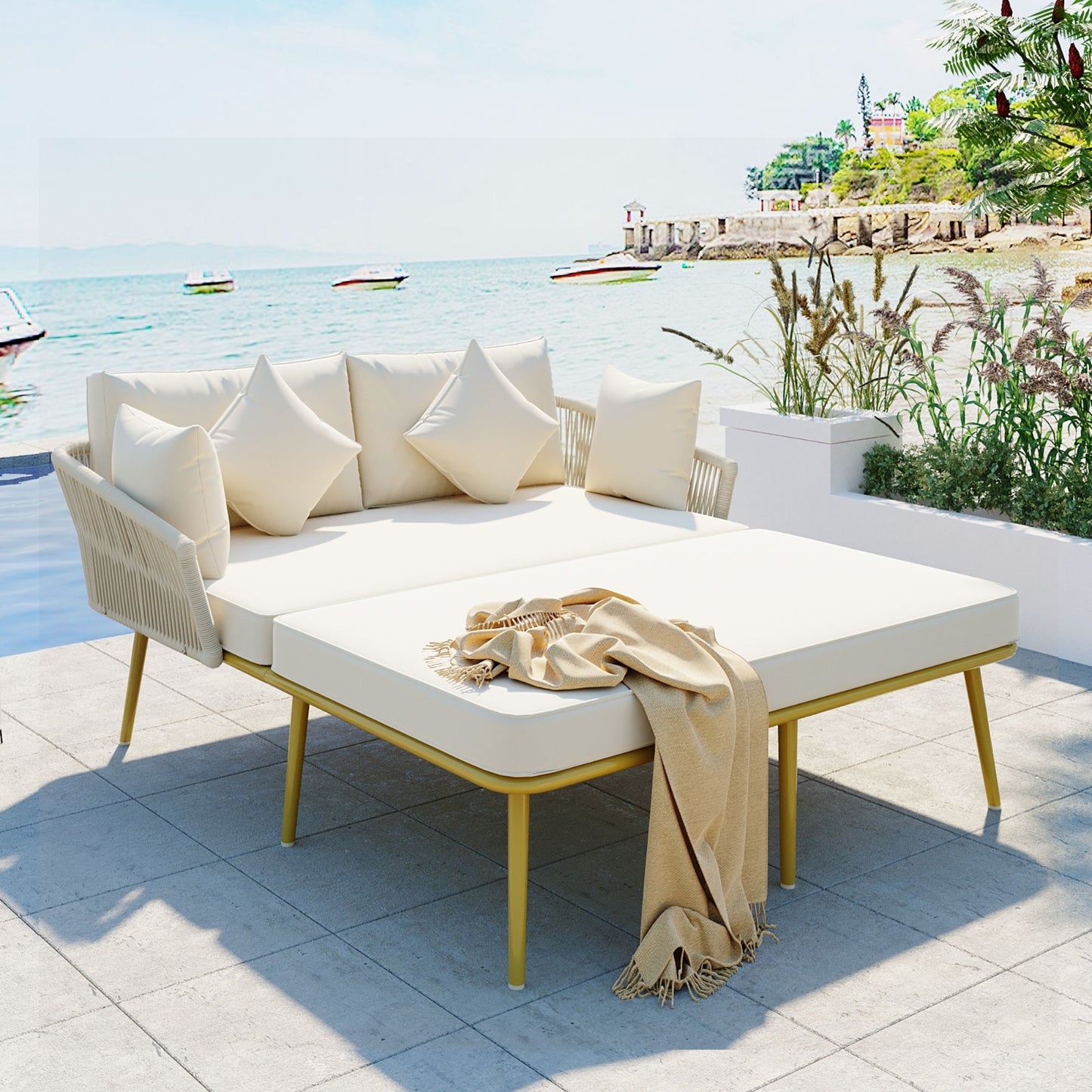 Outdoor Daybed with Rope Backrest