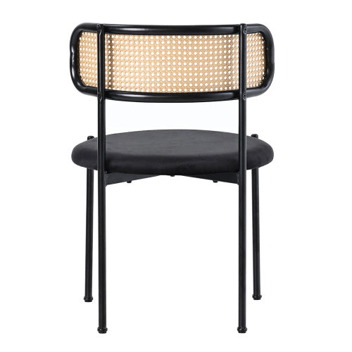 Mid-Century Modern Velvet Dining Chairs with Rattan Back