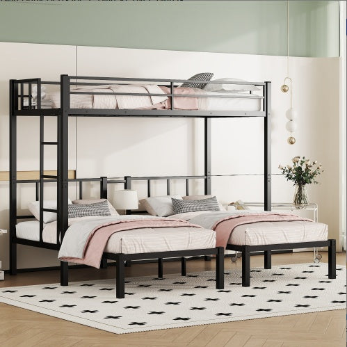 Twin Over Twin & Twin Bunk Beds For 3 in Black Metal