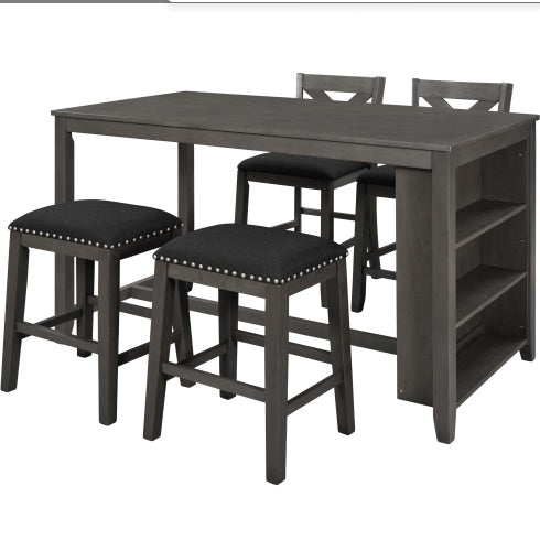 5 Piece Counter Height Rustic Farmhouse Dining Table Set