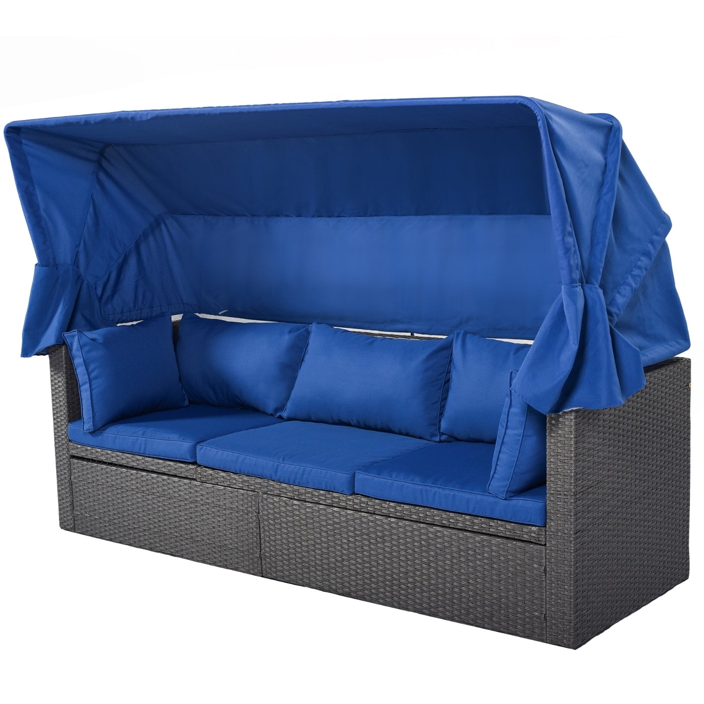 U Style Daybed With Canopy and Wicker Sectional Seating
