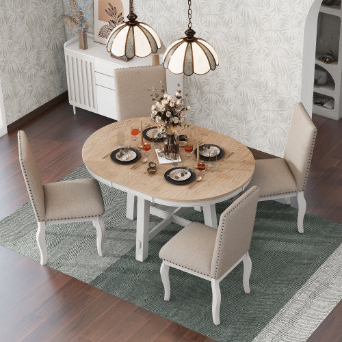 Oak and Antique White 5-piece Farmhouse Wooden Dining Table Set