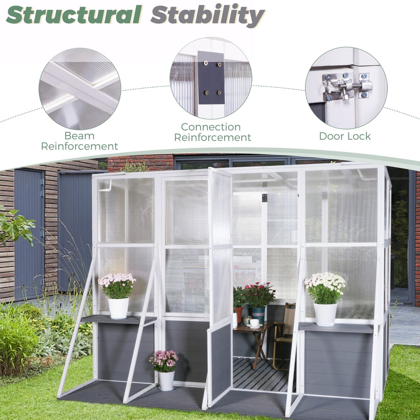 Wooden Lean-to Greenhouse For Outdoors, Heavy Duty Walk-in, For Winter