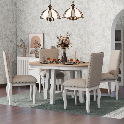 Oak and Antique White 5-piece Farmhouse Wooden Dining Table Set