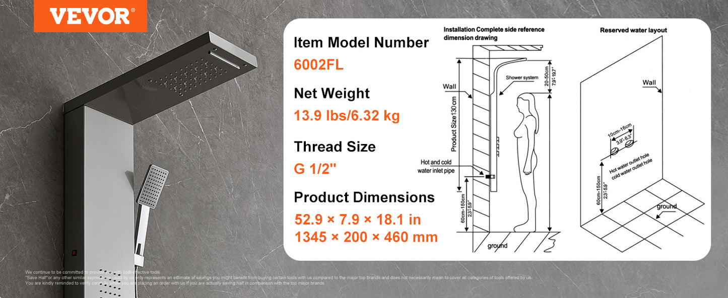 VEVOR Shower Panel System 4 Shower Modes Shower Panel Tower Rainfall Waterfall