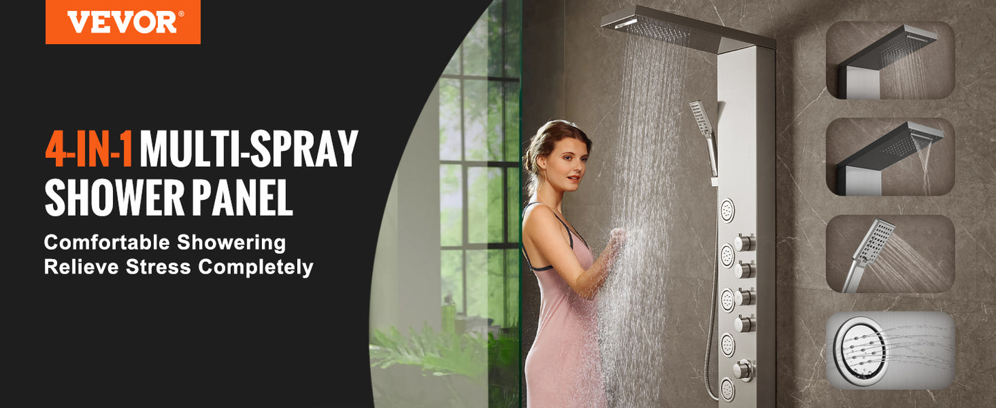 VEVOR Shower Panel System 4 Shower Modes Shower Panel Tower Rainfall Waterfall