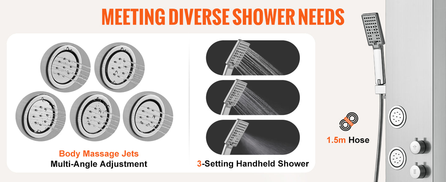 VEVOR Shower Panel System 4 Shower Modes Shower Panel Tower Rainfall Waterfall