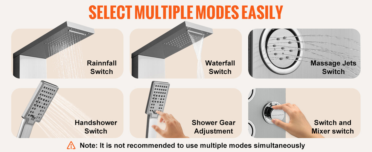 VEVOR Shower Panel System 4 Shower Modes Shower Panel Tower Rainfall Waterfall